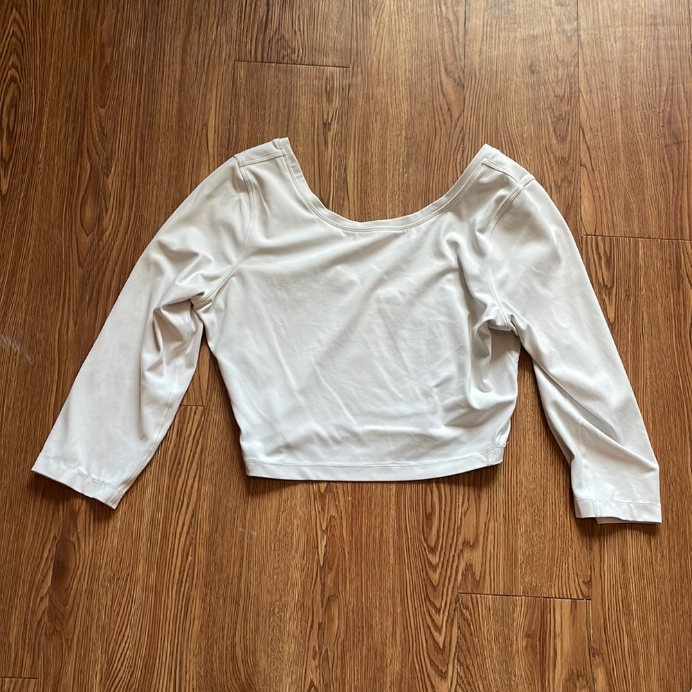 Lululemon White Elbow Length Cropped Active Top